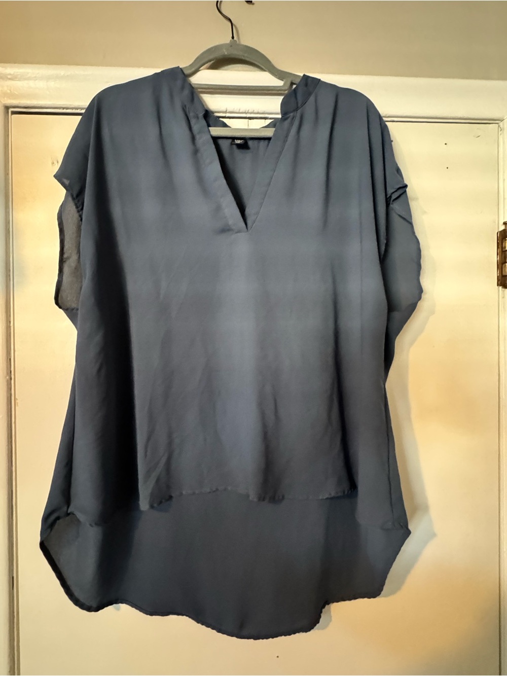 SHEIN Relaxed V-Neck Short Dolman Blouse - Slate Blue